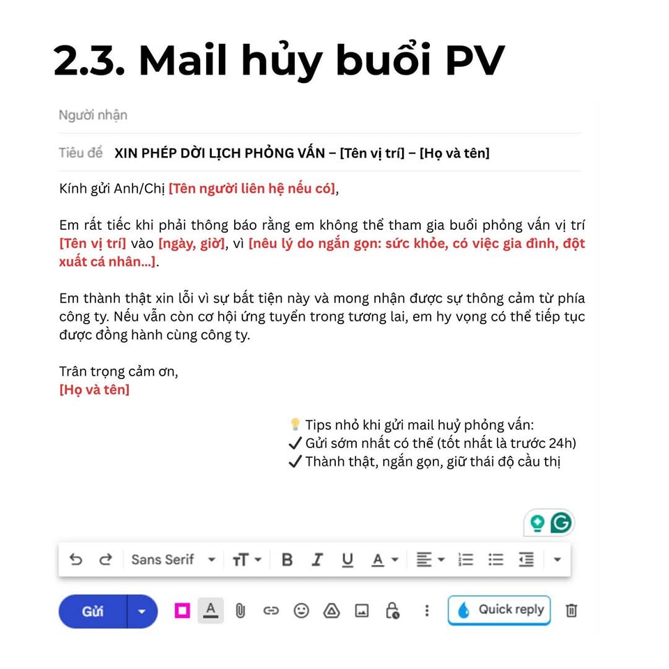 Mail hủy buổi phỏng vấn: Khi bạn không thể tham gia